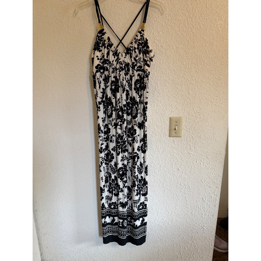 Jones Wear Dress Black White Floral Maxi Empire Waist Crossback Size‎ 6
